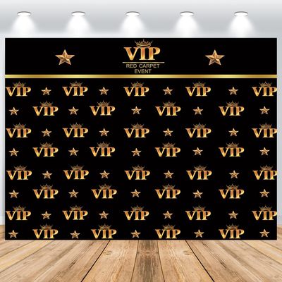 ASDCXZ VIP Red Carpet Event Backdrop 3 x 2 m, Black and Gold Stars and Crown