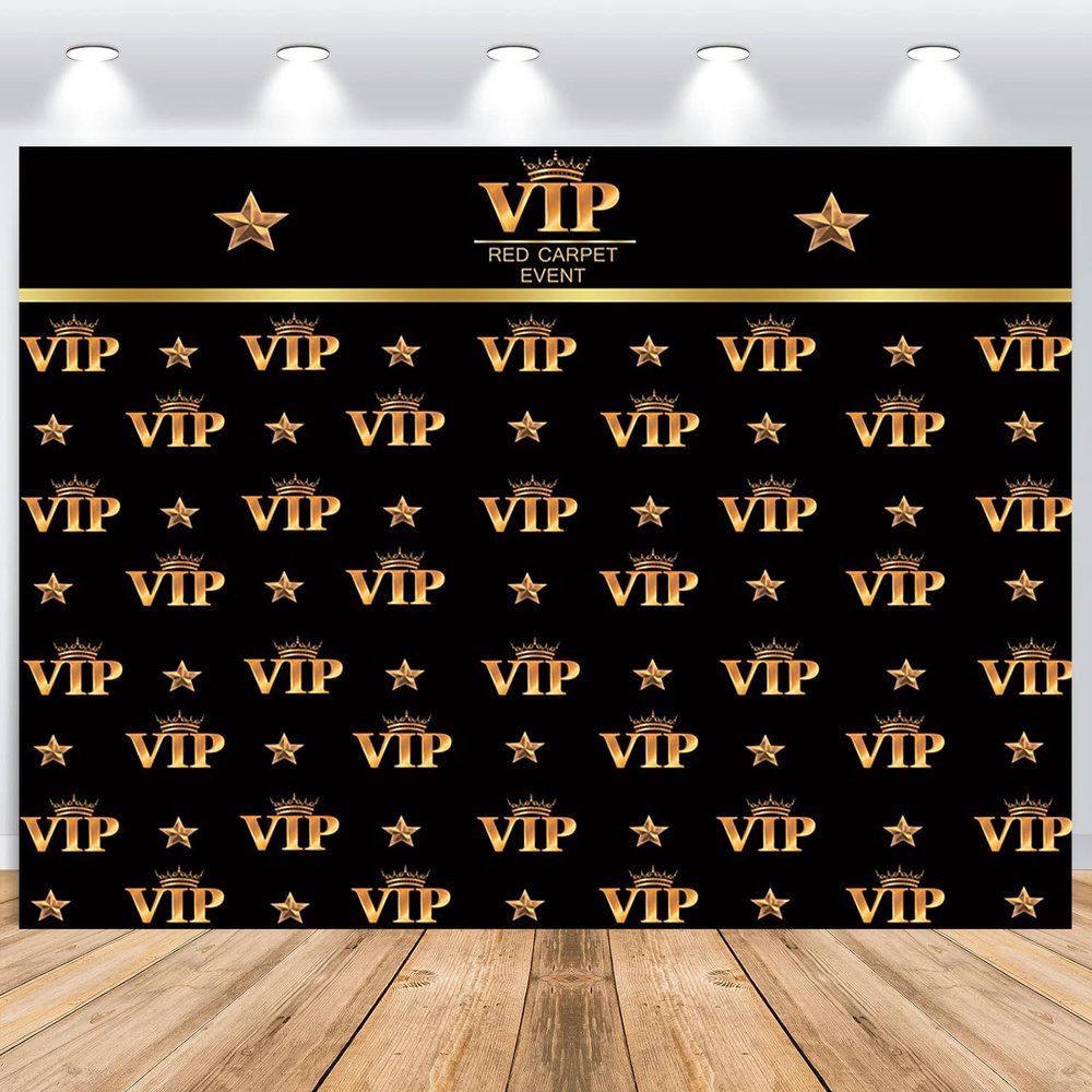 ASDCXZ VIP Red Carpet Event Backdrop 3 x 2 m, Black and Gold Stars and Crown