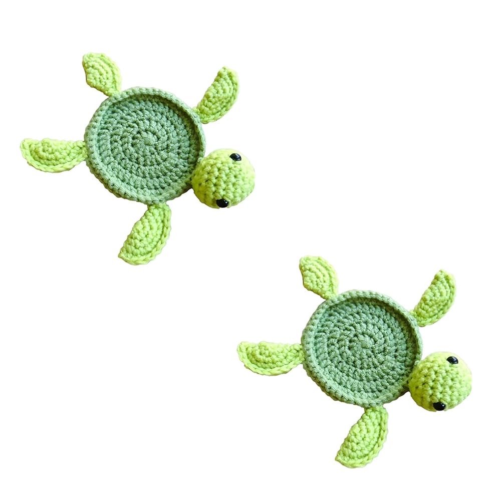 Knnuey Crochet Turtle Coasters for Drinks, Handmade Crochet Coaster Set for Coffee, Table Decor