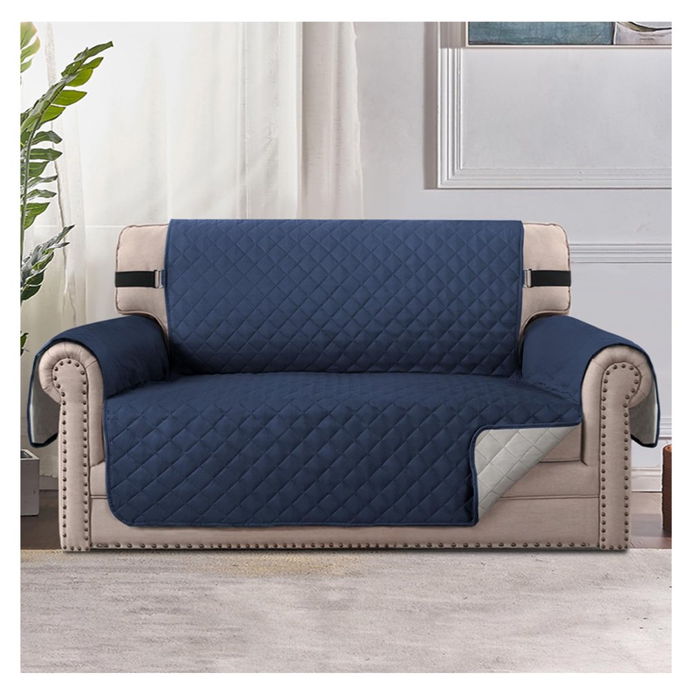 OREZAUQS Reversible Quilted Sofa Cover, Navy Blue, M-54"