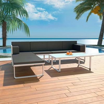Willood 4-Piece Garden Lounge Set with Cushions, Black Aluminum