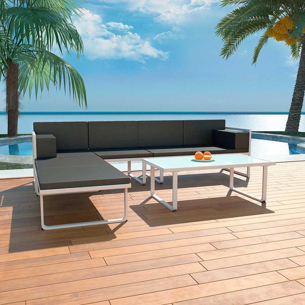 Willood 4-Piece Garden Lounge Set with Cushions, Black Aluminum