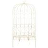 Makastle Garden Bench with Pergola, Antique-White Wrought-Iron Rose Arch, 95 x 54 x 200 cm view 2