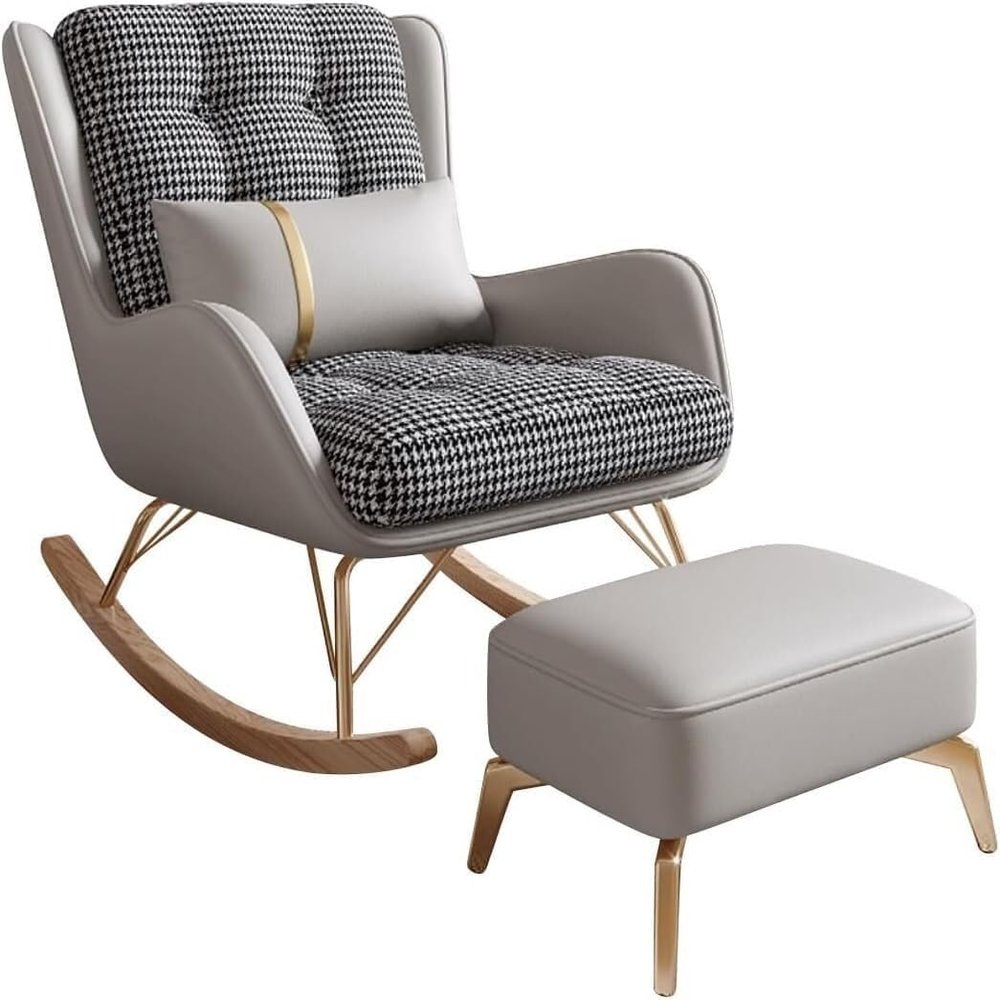 JIESOO Rocking Chair with Footstool, Gray