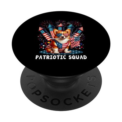 Patriotic Squad 4th of July Corgi Proud Flag Fireworks PopSockets with Interchangeable PopGrip