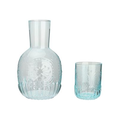 Vintage Bedside Water Carafe with Drinking Glass, Blue
