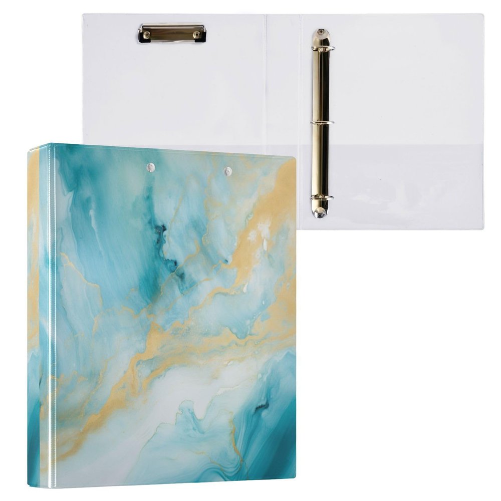 3-Ring Binder, Blue-Green Marble Pattern, 200-Sheet Capacity