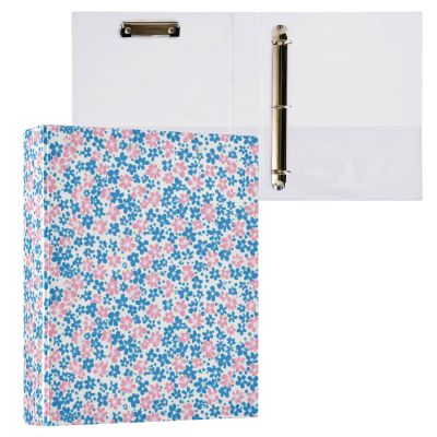 3-Ring Binder with Pink and Blue Flowers, Holds 200 Sheets