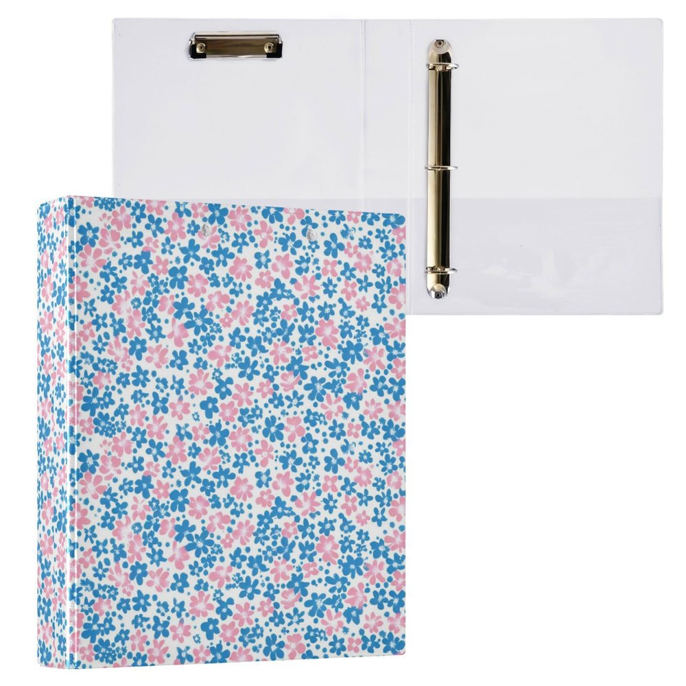3-Ring Binder with Pink and Blue Flowers, Holds 200 Sheets