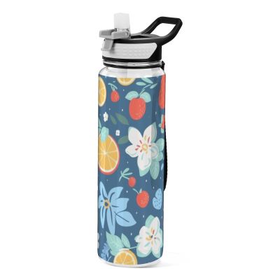 Mnsruu Dark Flower Fruit Water Bottle with Straw, 1 Liter, Tritan, BPA-Free, Clear Sports Bottle for Adults