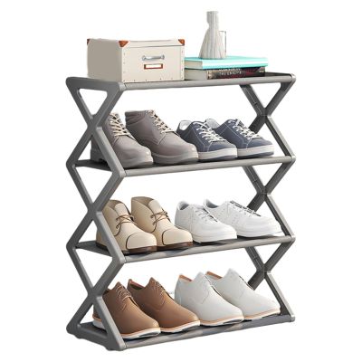ohfruit 4-Tier Shoe Rack, Large Capacity, Sturdy Plastic Frame, Freestanding, Gray