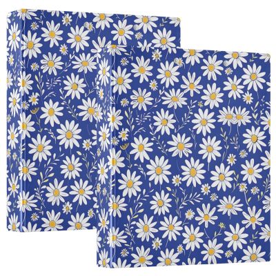 Small 3-Ring Binder, Daisy, 3.8 cm, Holds 200 Sheets, with 3 Transparent PVC Interior Pockets, for School and Office, Navy Blue