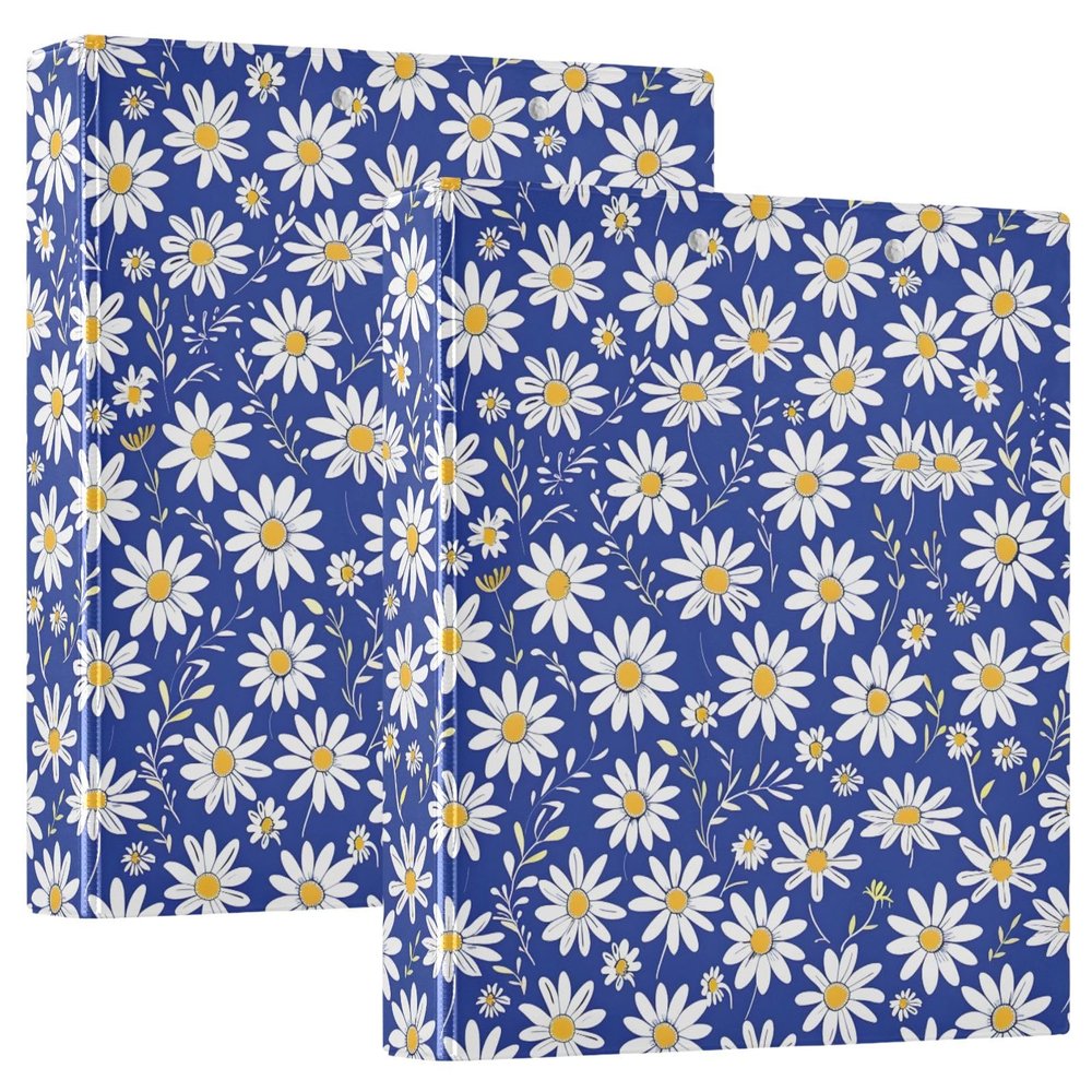 Small 3-Ring Binder, Daisy, 3.8 cm, Holds 200 Sheets, with 3 Transparent PVC Interior Pockets, for School and Office, Navy Blue