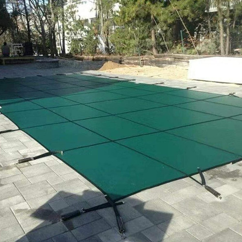 Rectangular Leaf Cover for In-Ground Pools, Heavy-Duty Green Winter Safety Mesh