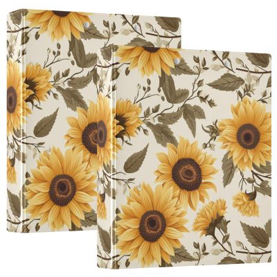 3.8 cm 3-Ring Binder with Autumn Sunflower Design, Holds 200 Sheets