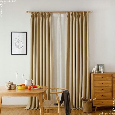 Beydodo Bedroom Curtains, 2-Piece Set, Hook-Hanging, Apricot, Light-Filtering Linen Look, Nordic Solid Color, 34 x 64 in