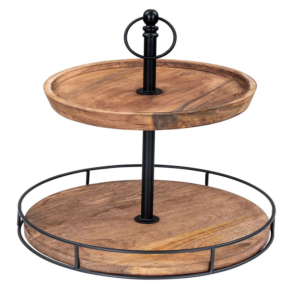 levandeo 2-Tier Wooden Cake Stand, 38 cm, Acacia Wood, Black/Natural