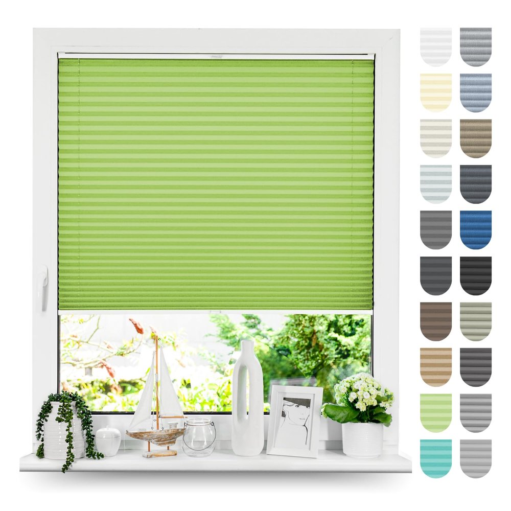 Tom'Shop NELA Pleated Blind, Drill-Mount, Green, W100 x H100 cm