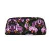 HJLUUFT Leather Pencil Case with Purple Orchid Print view 1