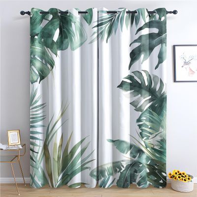 Generic Tropical Leaves Blackout Curtains, Green Leaf Design, Grommeted, 2-Piece Set, 175 x 140 cm