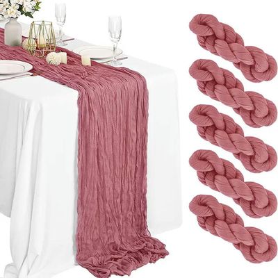 JKDSAO Gauze Cheesecloth Table Runner, Dark Pink
