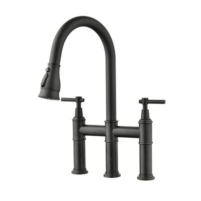 Two-Handle Bridge Kitchen Faucet with Pull-Down Sprayer