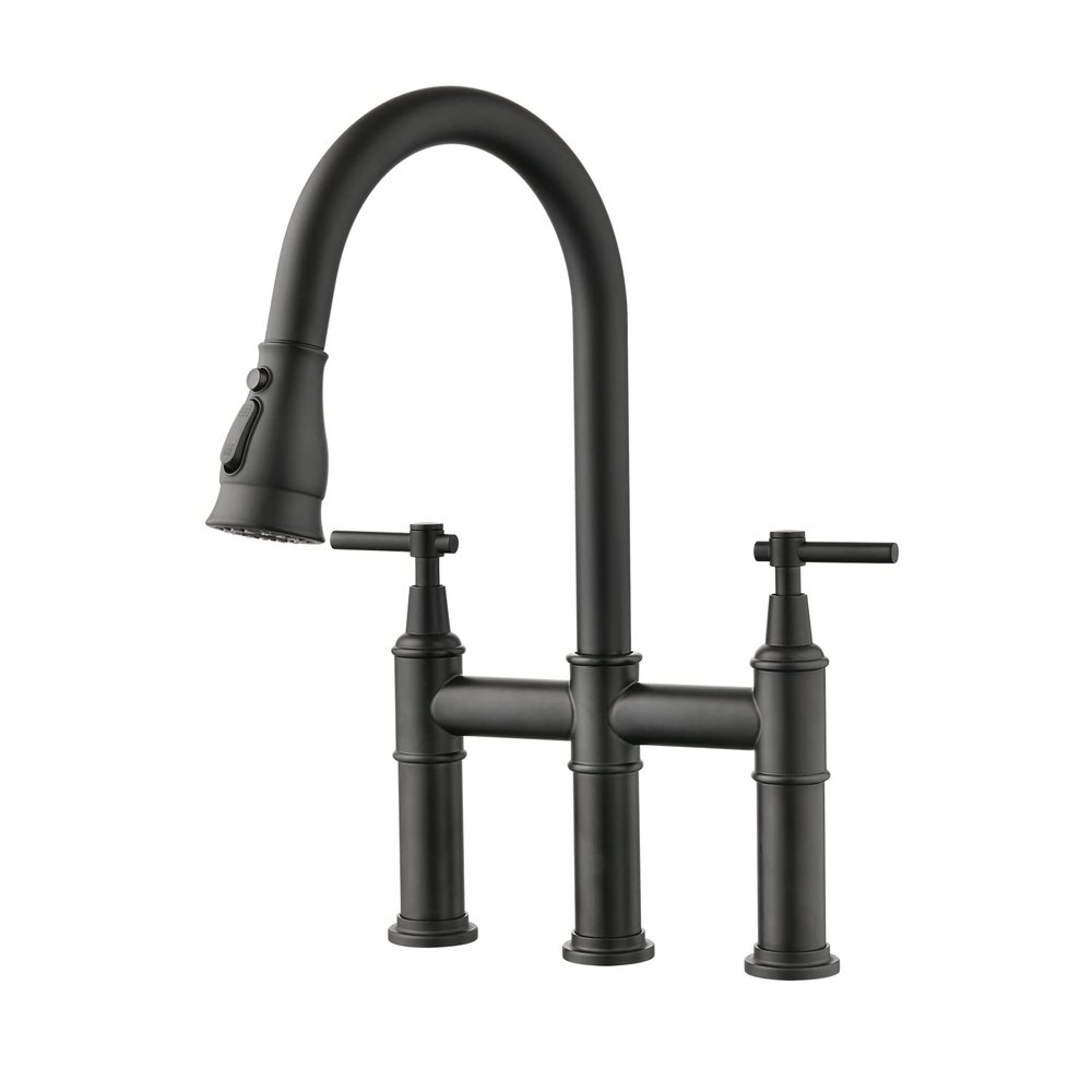 Two-Handle Bridge Kitchen Faucet with Pull-Down Sprayer