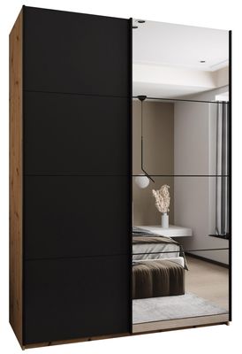 MEBLE KRYSPOL LUX 3 Elegant 2-Door Sliding Wardrobe with Mirror - Soft-Close HETTICH TopLine L System - 245.5 x 170 x 64 cm - Artisan, Black, Black