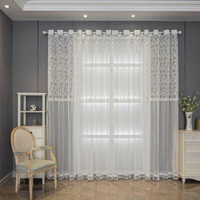 Bishilin Curtains, 2-Pack with Grommets, 96 x 138 cm, White Sheer Polyester Curtains with Ginkgo Pattern
