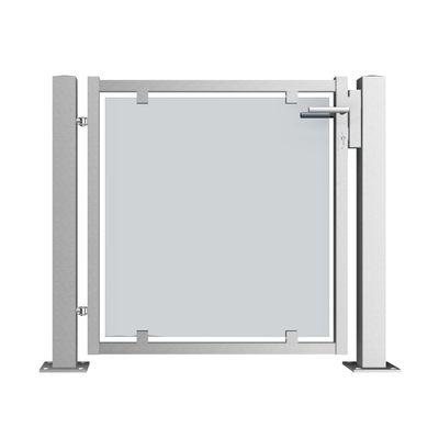 V2A Stainless Steel Garden Gate with Glass Panel – DIN Right/Left, Various Mounting Kits (Post, DIN Left, Concrete Impact Anchors)