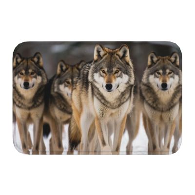 Toiyugd Wolf Doormat, Flannel, Non-Slip, Soft and Absorbent, Washable, 16 x 24 in
