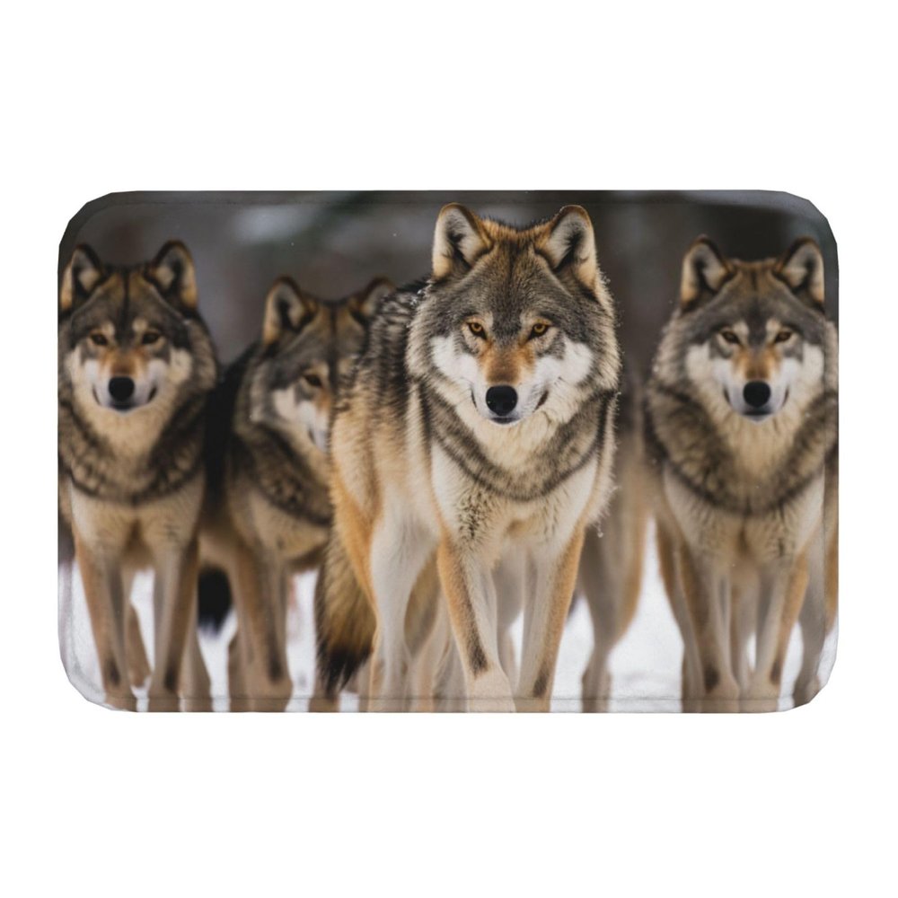 Toiyugd Wolf Doormat, Flannel, Non-Slip, Soft and Absorbent, Washable, 16 x 24 in