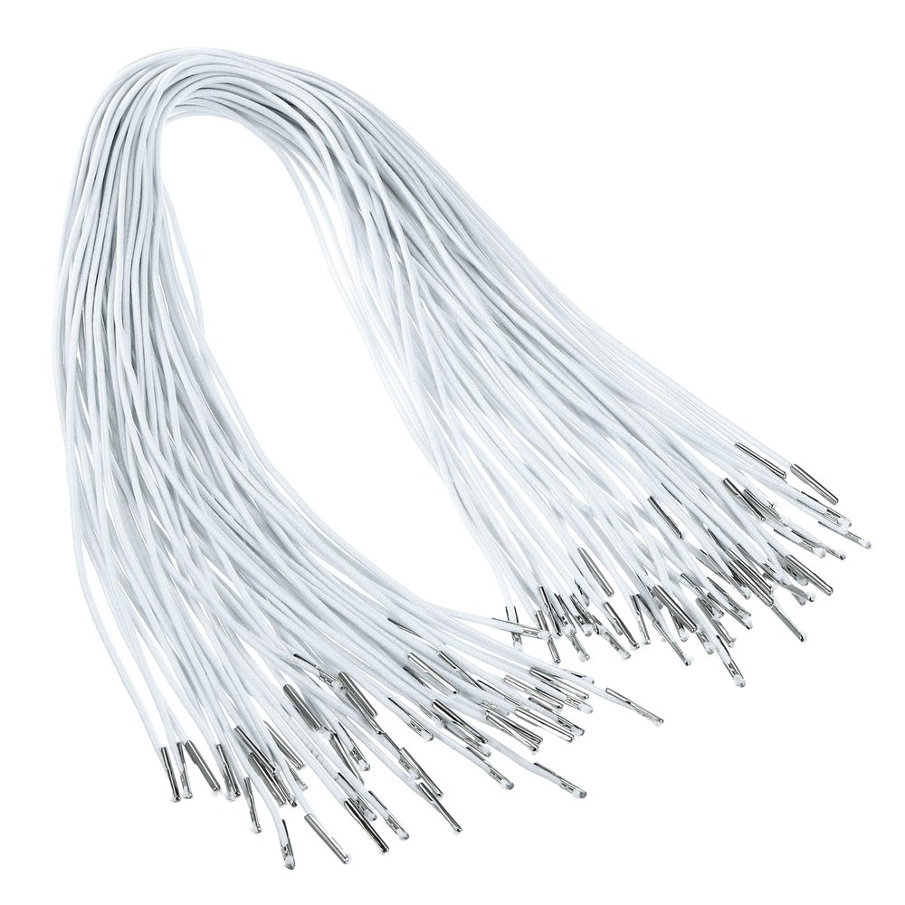 PATIKIL 20-Inch Elastic Barbed Cord, 100 Pcs, 1.6 mm Loop Stretch Round Cord with Metal Barbs for Hats, Masks, Crafts, and Bookbinding, White (50 cm)