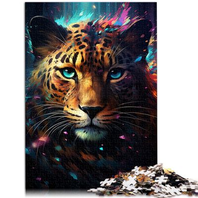 1000-Piece Puzzle: Colorful Psychedelia of This Little Cosmic Leopard, Wooden Puzzle for Adults and Kids 12+, 50 x 75 cm