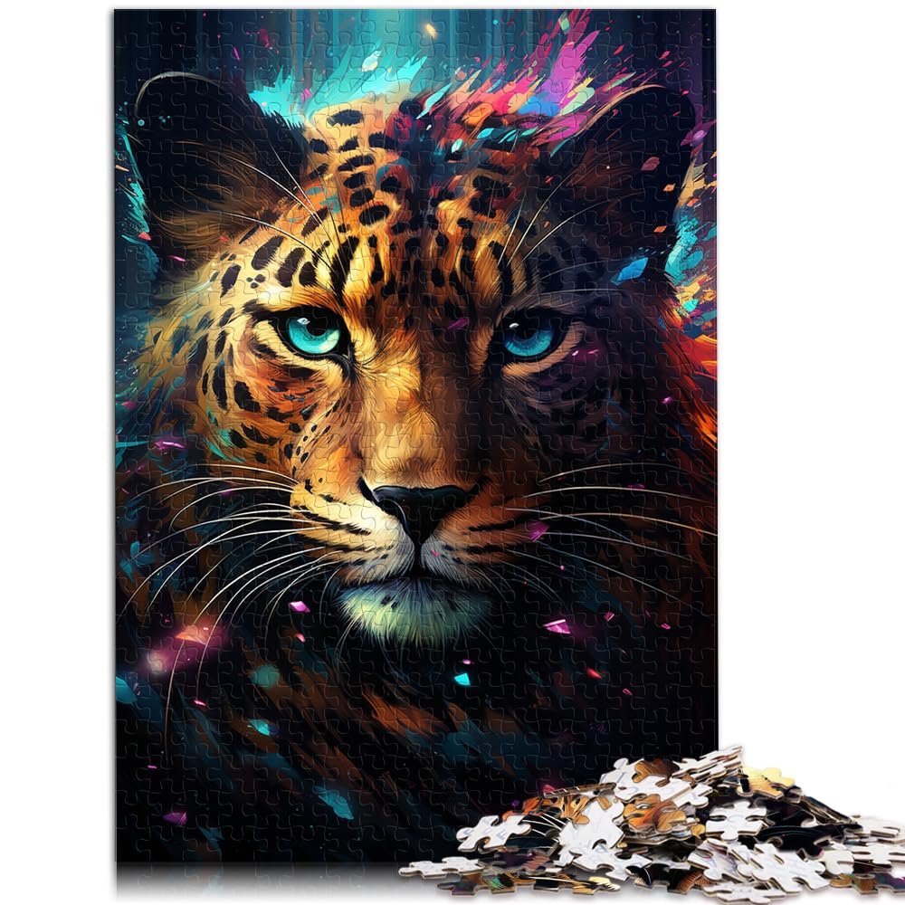1000-Piece Puzzle: Colorful Psychedelia of This Little Cosmic Leopard, Wooden Puzzle for Adults and Kids 12+, 50 x 75 cm
