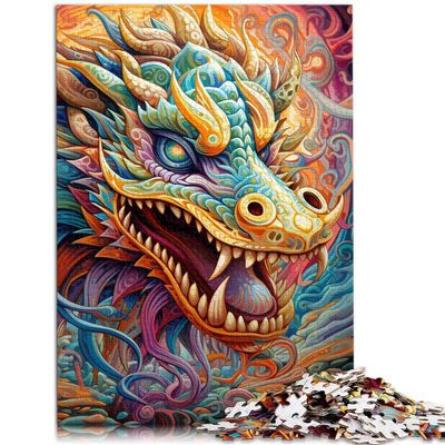 1000-Piece Psychedelic Art Dragon Wooden Puzzle, 50 x 75 cm
