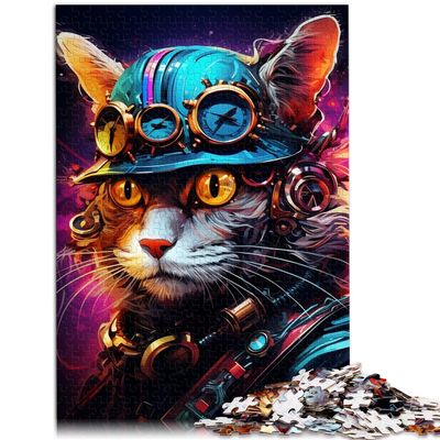 Precision-Cut 1,000-Piece Puzzle, Futuristic Cat, Wooden Puzzle for Adults and Families, Gift for Adults, 50 x 75 cm