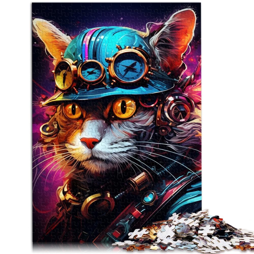 Precision-Cut 1,000-Piece Puzzle, Futuristic Cat, Wooden Puzzle for Adults and Families, Gift for Adults, 50 x 75 cm