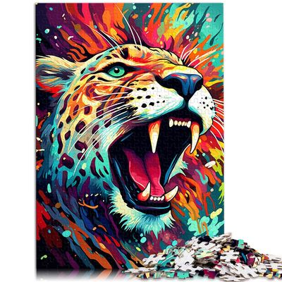 1000-Piece Psychedelic Graffiti Cheetah Wooden Puzzle, 50 x 75 cm