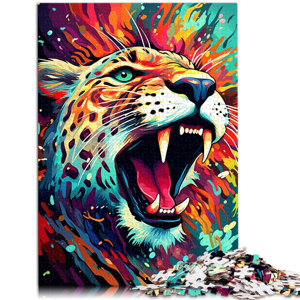 1000-Piece Psychedelic Graffiti Cheetah Wooden Puzzle, 50 x 75 cm