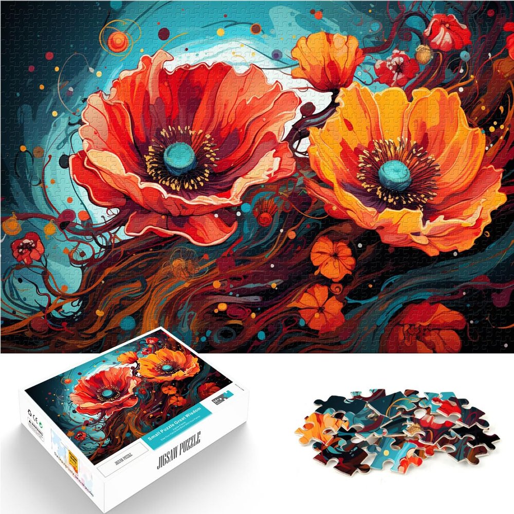 1000-Piece Psychedelic Flower Wooden Puzzle, 50 x 75 cm