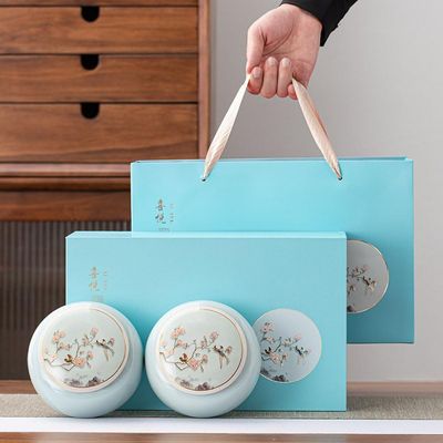 TIFONY Ceramic Tea Canisters, 2-Piece Set, Traditional Style, Sealed Lids, Red (Color: Red)(Blue)