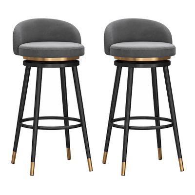 Set of 2 Velvet Swivel Counter Stools with Backrests