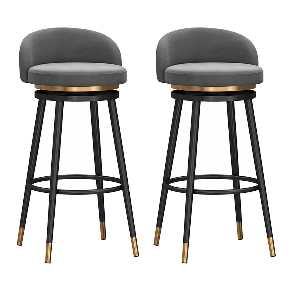 Set of 2 Velvet Swivel Counter Stools with Backrests