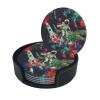 Funny Astronaut Dinosaur Rocket Printed Leather Coasters, Set of 6 with Holder view 2