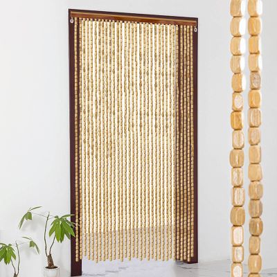 TZYYAO Natural Wood Bead Curtain, 60 Strands, 60 x 190 cm