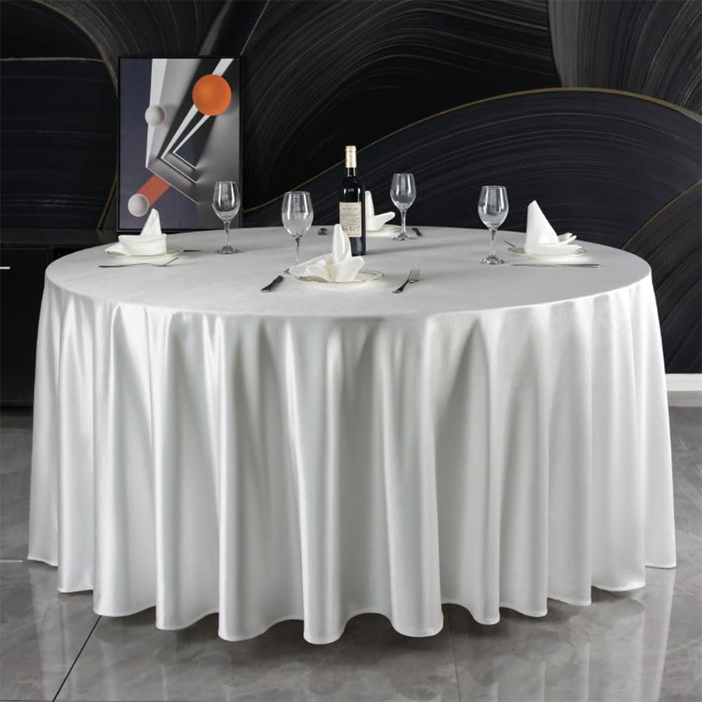 Lukery Washable Round Satin Tablecloth, Thickened Polyester, White, 260 cm