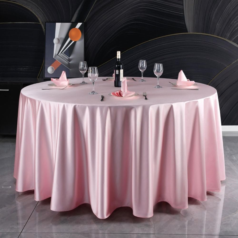 Lukery Round Washable Satin Tablecloth, Pink, 180 cm