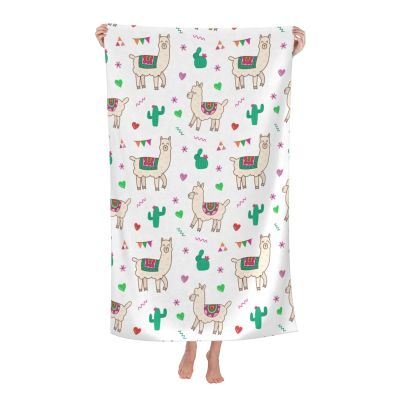 Alpaca and Cactus Art Beach Towel, 81.3 x 132.2 cm, Microfiber Beach Towel for Women and Men, Absorbent, Quick-Drying Towel for Travel, Beach and Pool