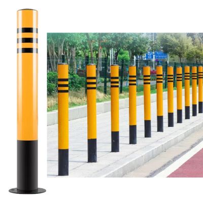 Steel Safety Parking Bollards, Yellow Powder-Coated, 120 cm, 2-Pack